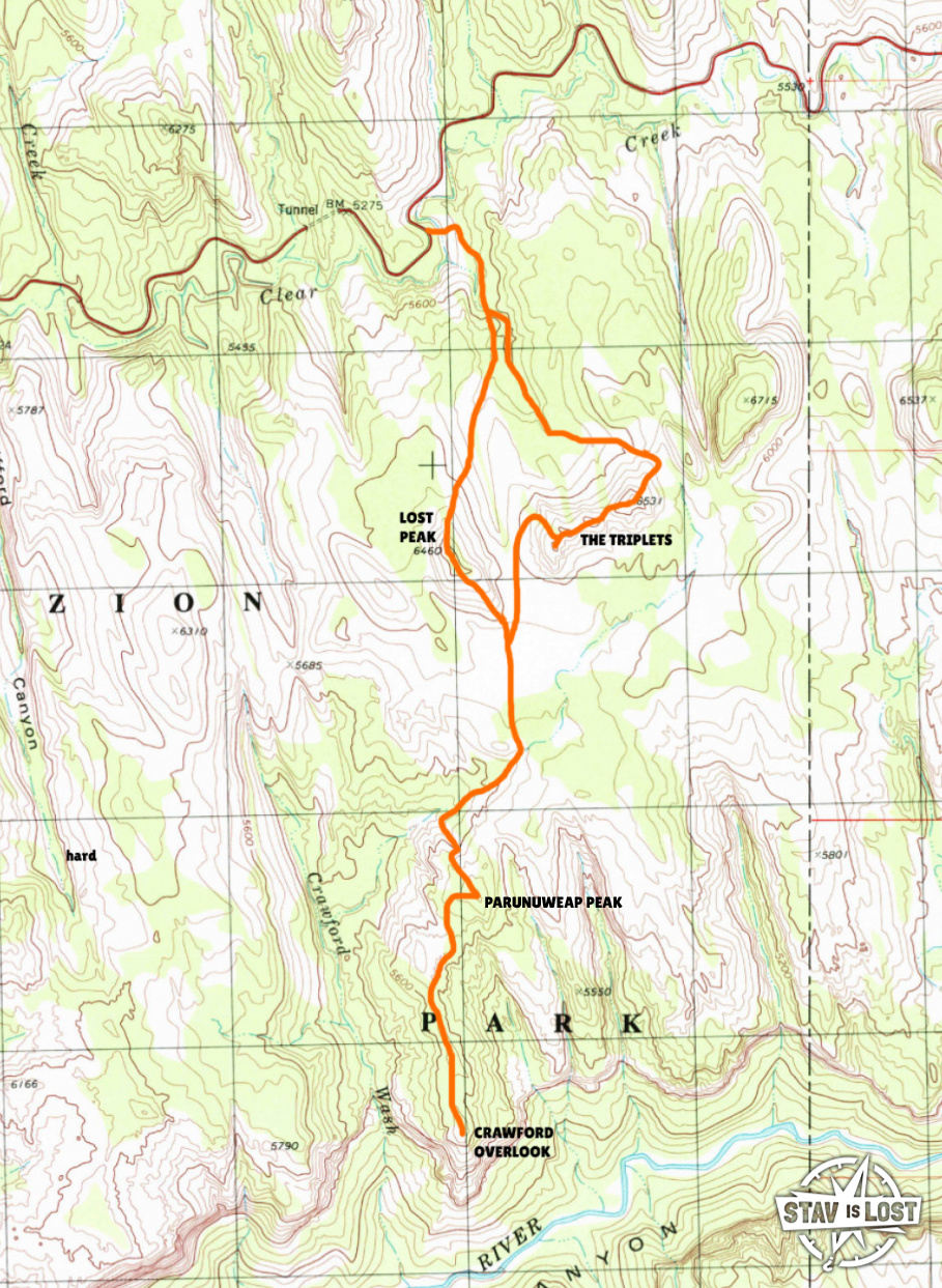 map for Lost Peak, The Triplets, and Crawford Overlook by stav is lost