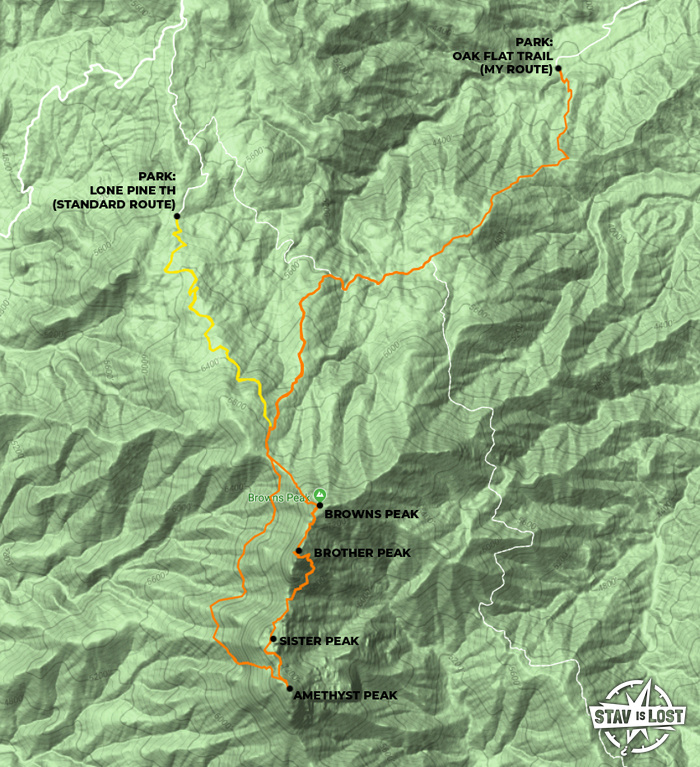 map for The Four Peaks (The Motherlode) via Oak Flat by stav is lost