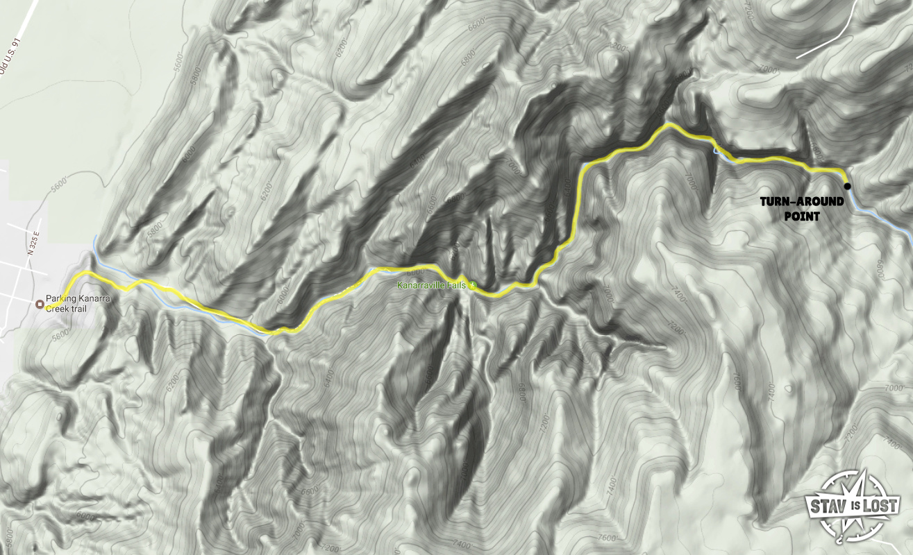map for Kanarra Creek Canyon and Kanarraville Falls by stav is lost