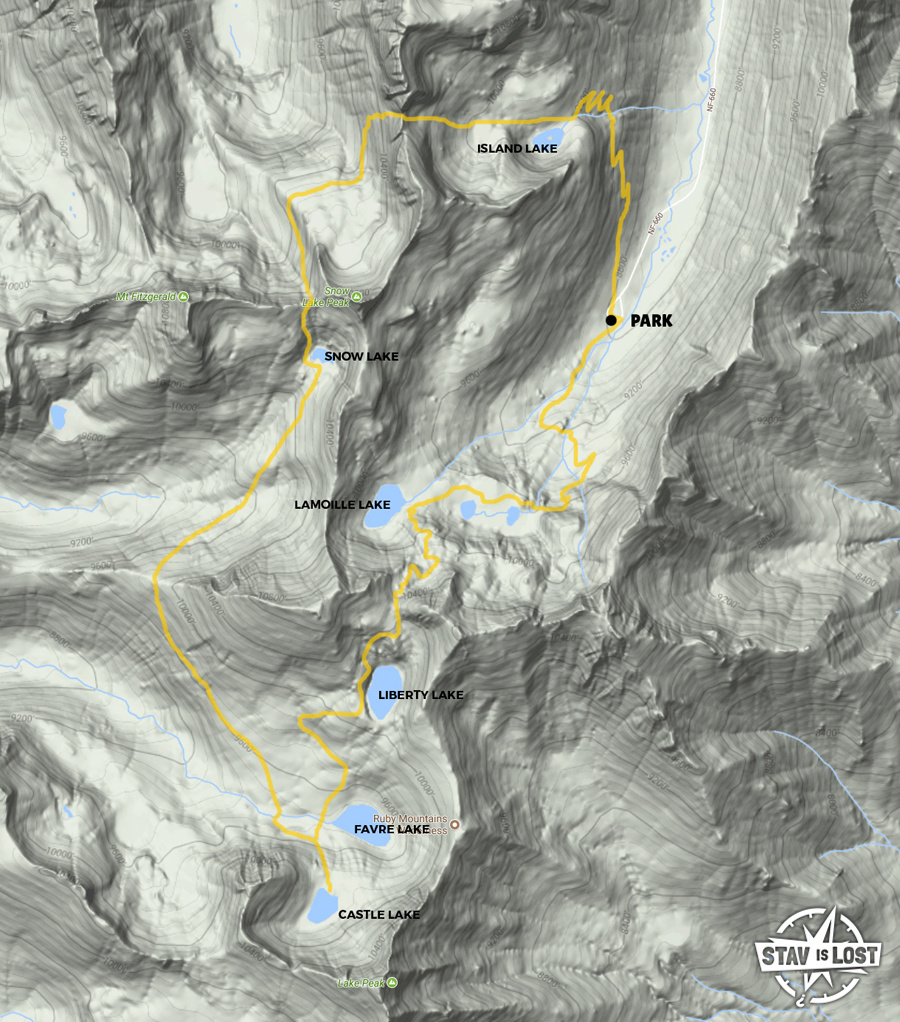 map for Lakes Loop of Ruby Mountains Wilderness by stav is lost