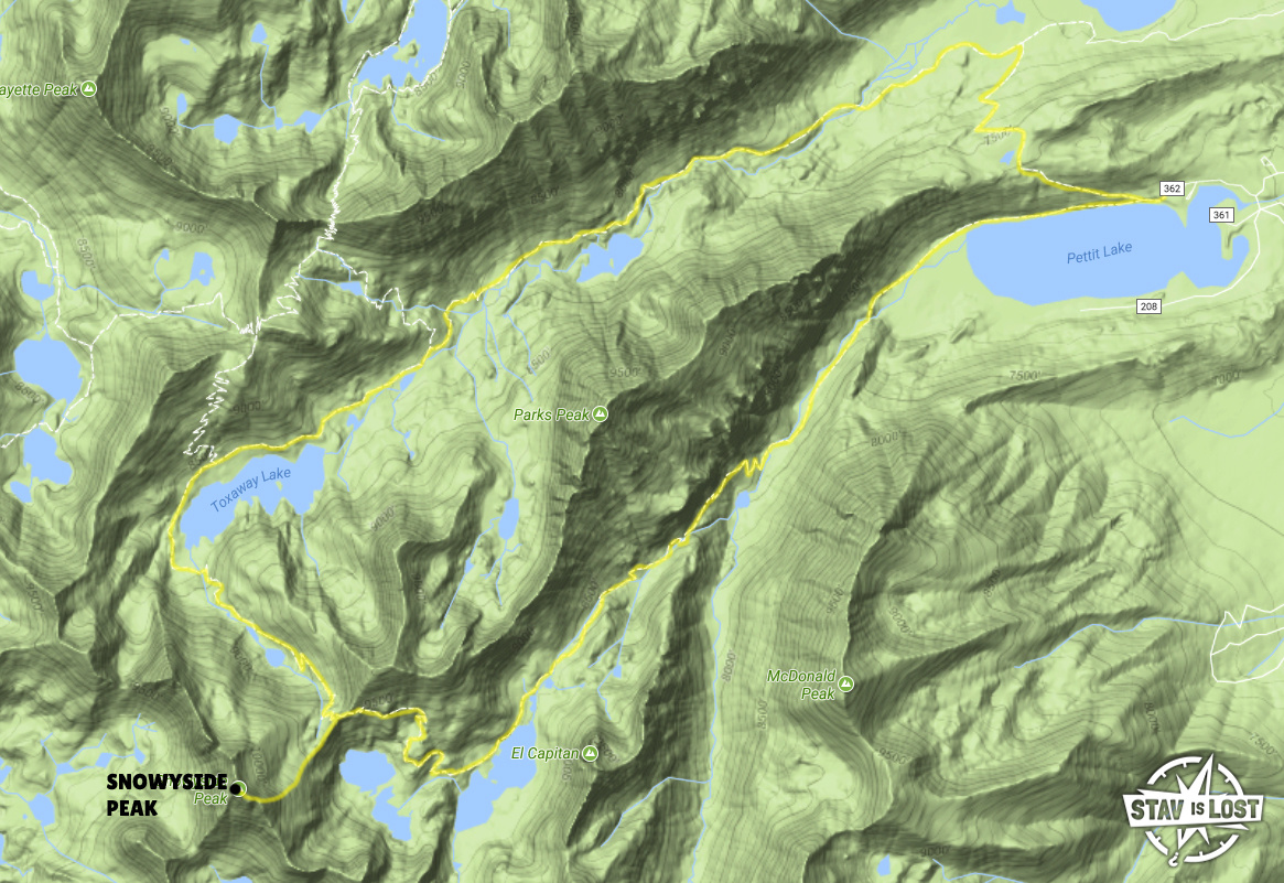 map for Snowyside Peak via Lake Toxaway and Alice Lake Loop by stav is lost