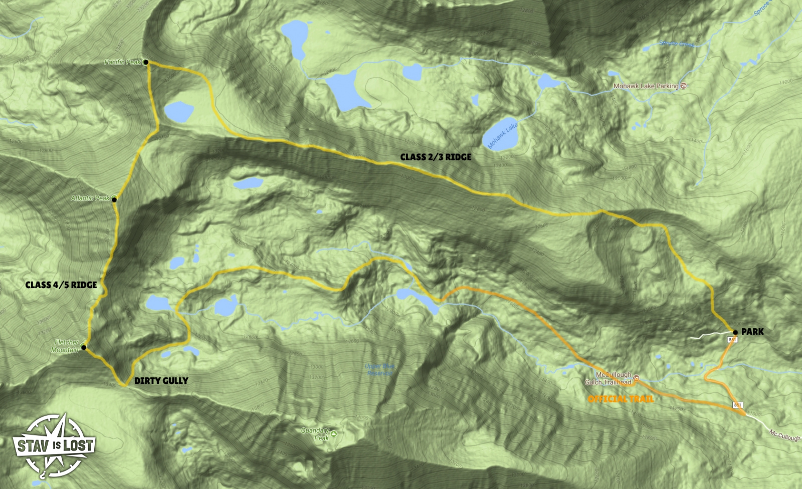map for Pacific Peak via South Ridge, Atlantic Peak, Fletcher Peak by stav is lost