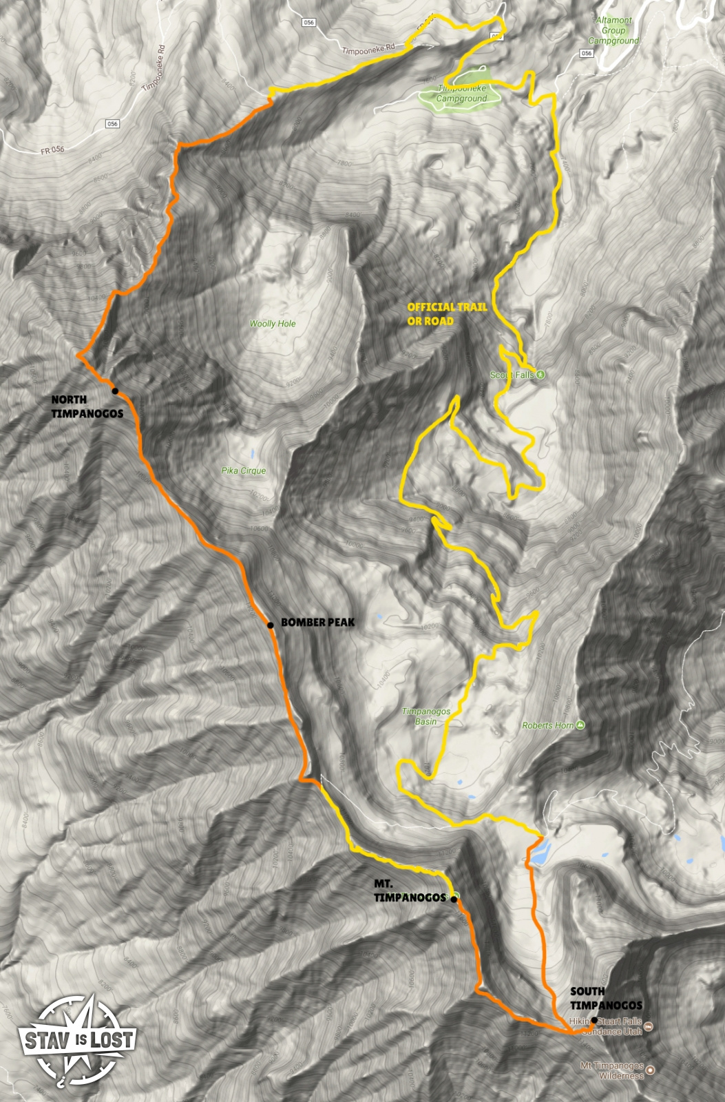 map for North to South Mount Timpanogos Traverse and Emerald Lake Loop by stav is lost