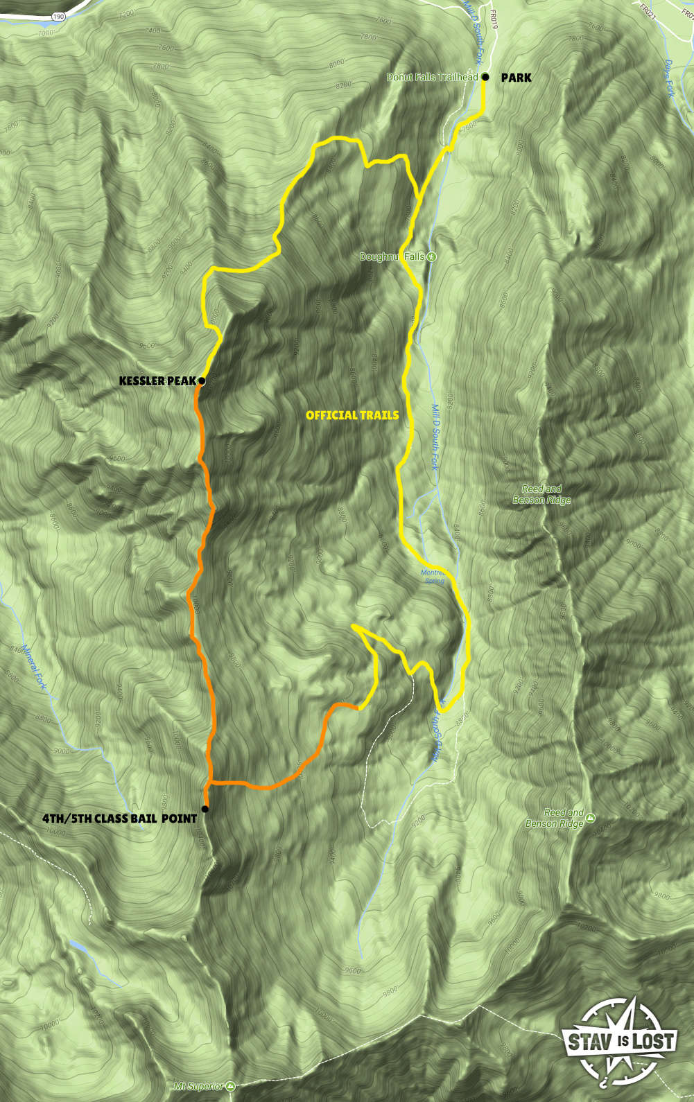 map for Kessler Peak, Mill D South Fork Loop, Donut Falls by stav is lost