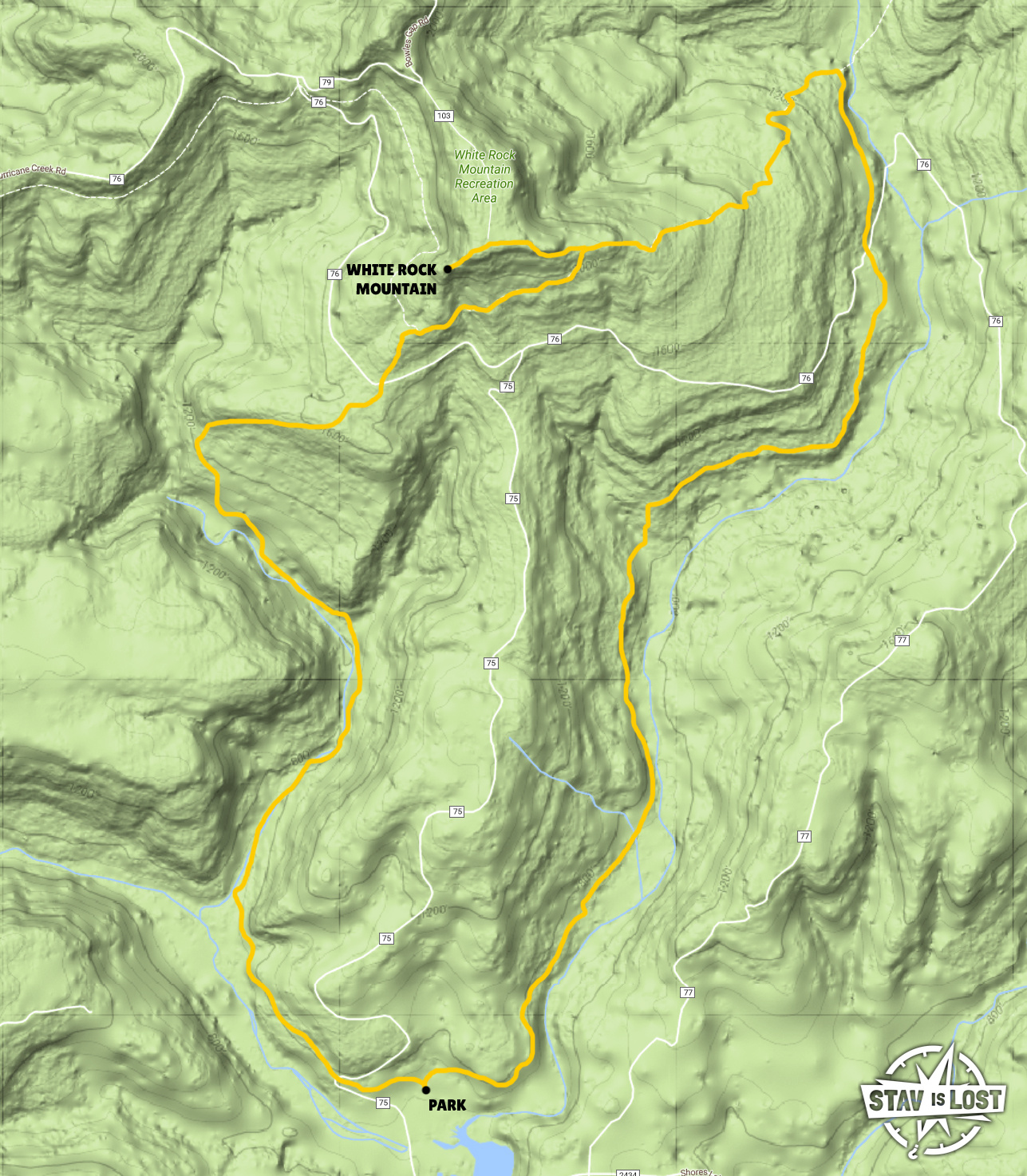 map for White Rock Mountain via Shores Lake Loop by stav is lost