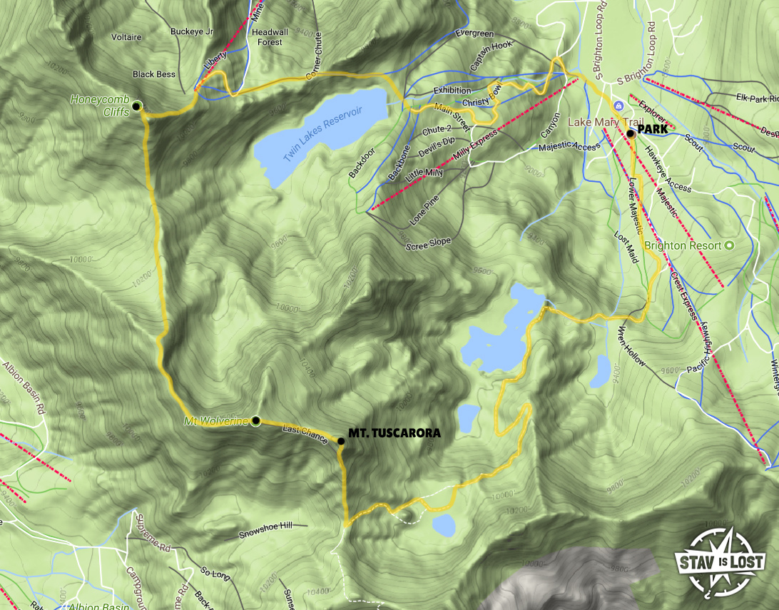 map for Catherine Pass, Mount Wolverine, Honeycomb Cliffs Loop by stav is lost