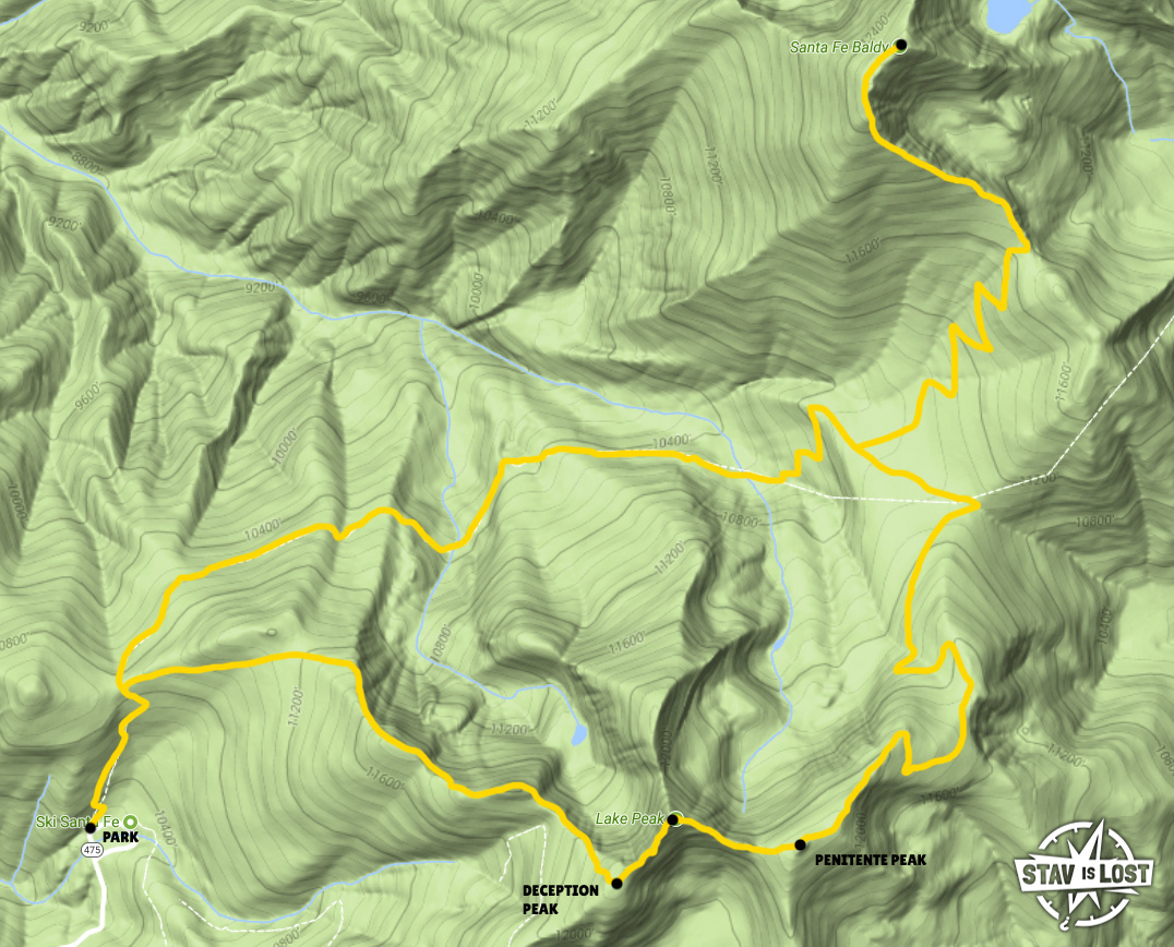map for Santa Fe Baldy via Lake Peak and Winsor Loop by stav is lost