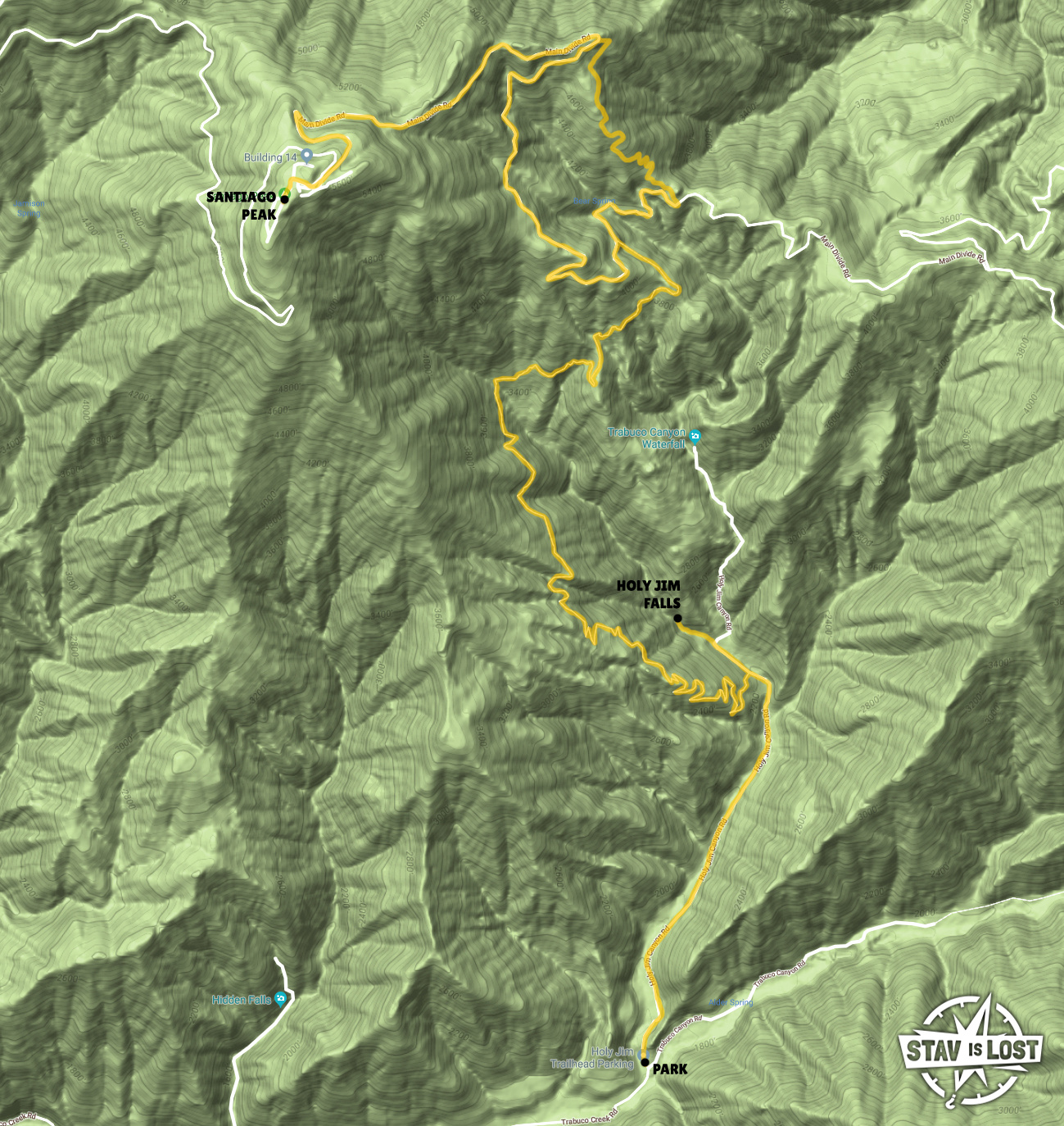 map for Santiago Peak via Holy Jim Falls by stav is lost