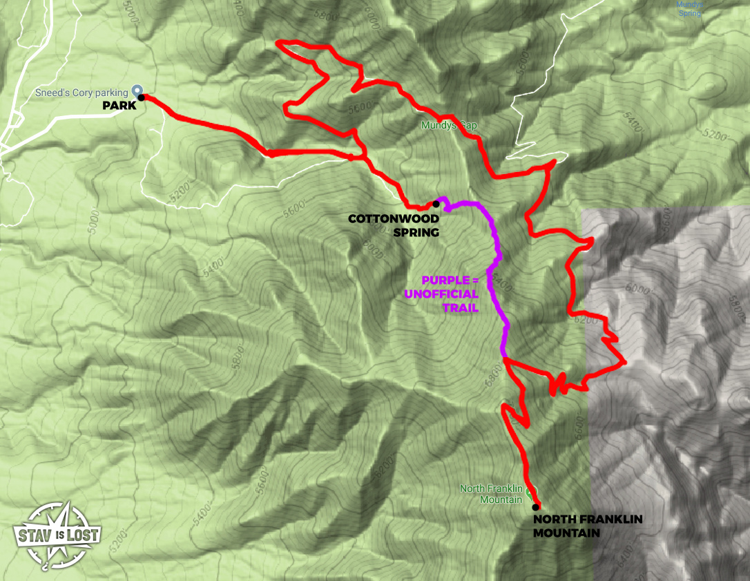 map for North Franklin Mountain via Cottonwood Spring Loop by stav is lost
