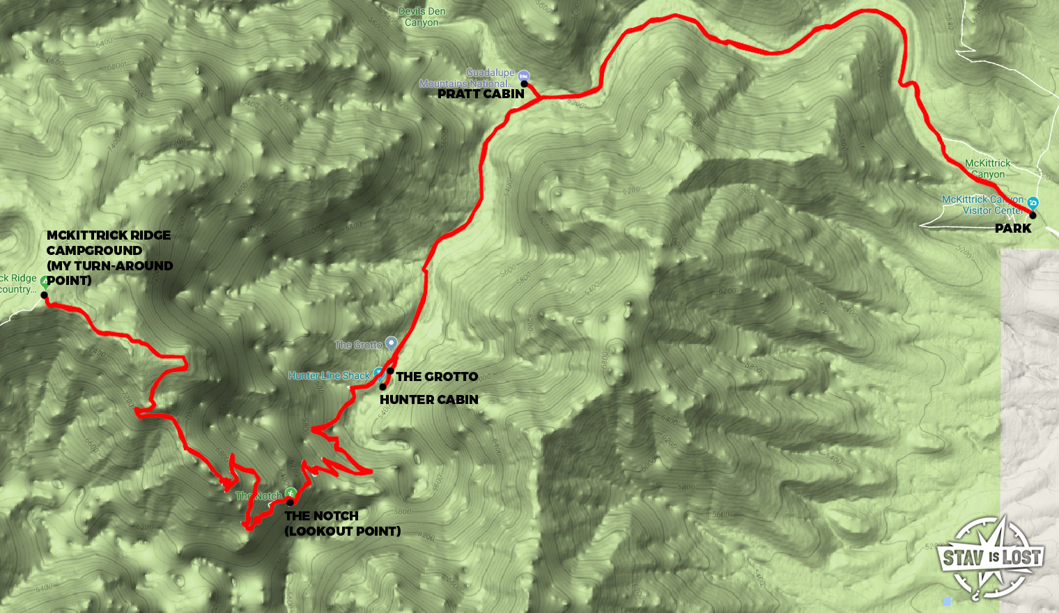 map for McKittrick Canyon to McKittrick Ridge by stav is lost