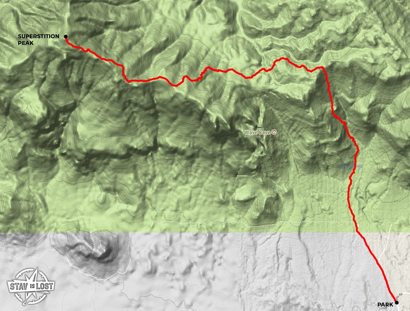 map for Superstition Peak via Carney Springs by stav is lost