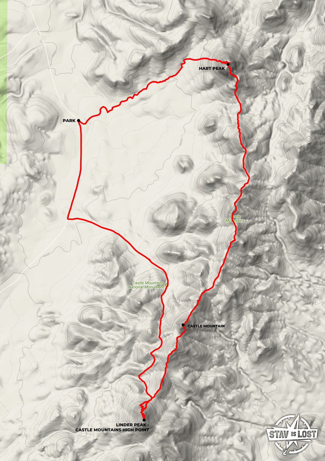 map for Hart Peak, Castle Mountain, Linder Peak Traverse by stav is lost