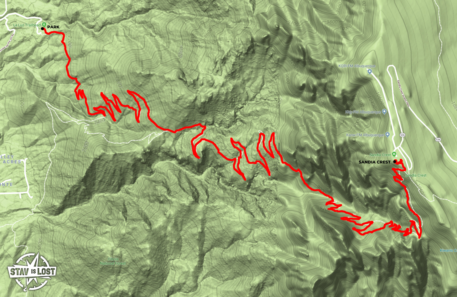 map for Sandia Crest via La Luz Trail by stav is lost