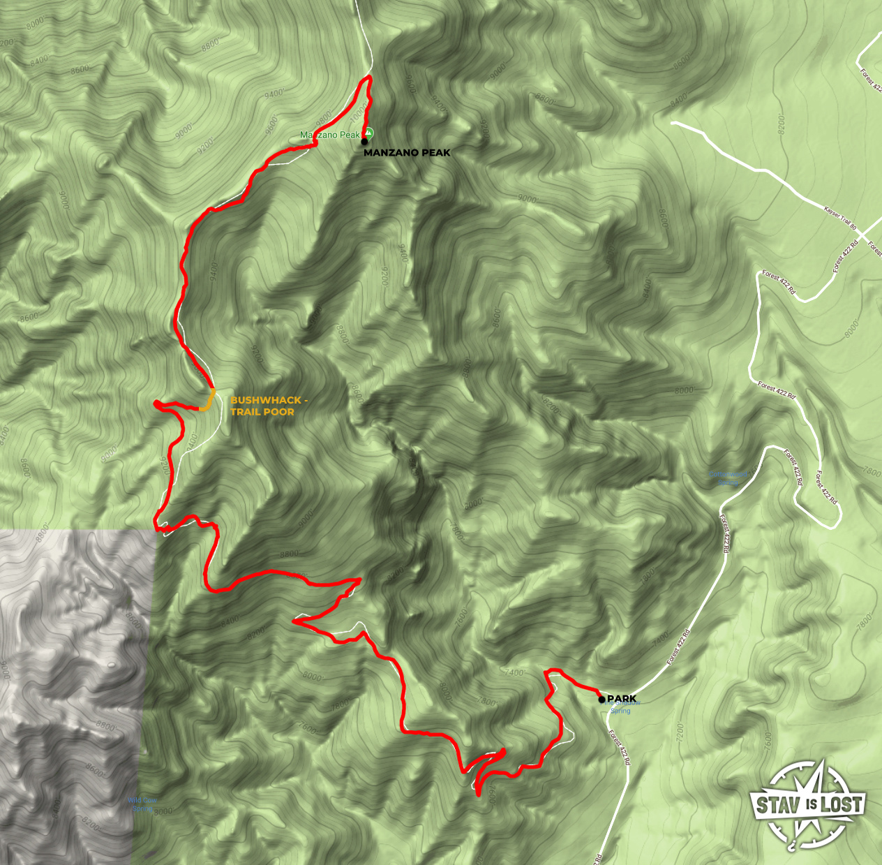 map for Manzano Peak via Pine Shadow Spring Trail by stav is lost
