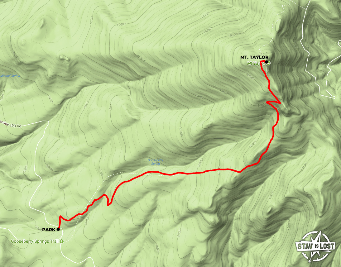 Hiking Map for Mount Taylor via Gooseberry Springs Trail
