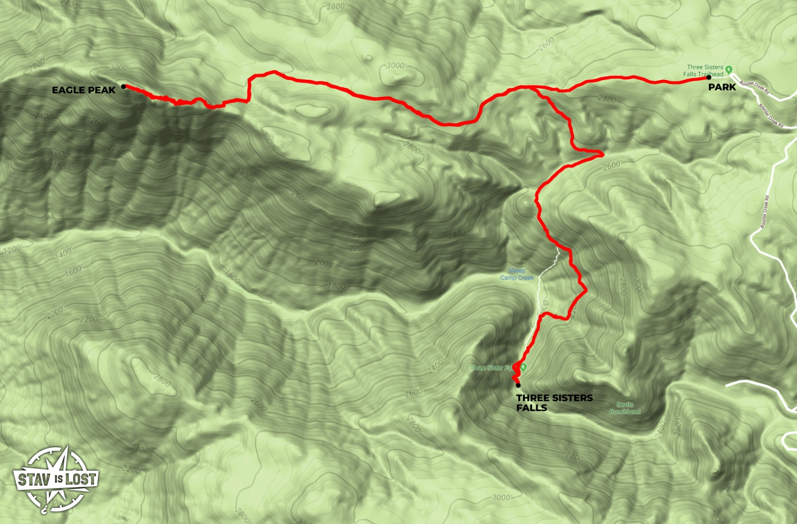 map for Eagle Peak and Three Sisters Falls by stav is lost