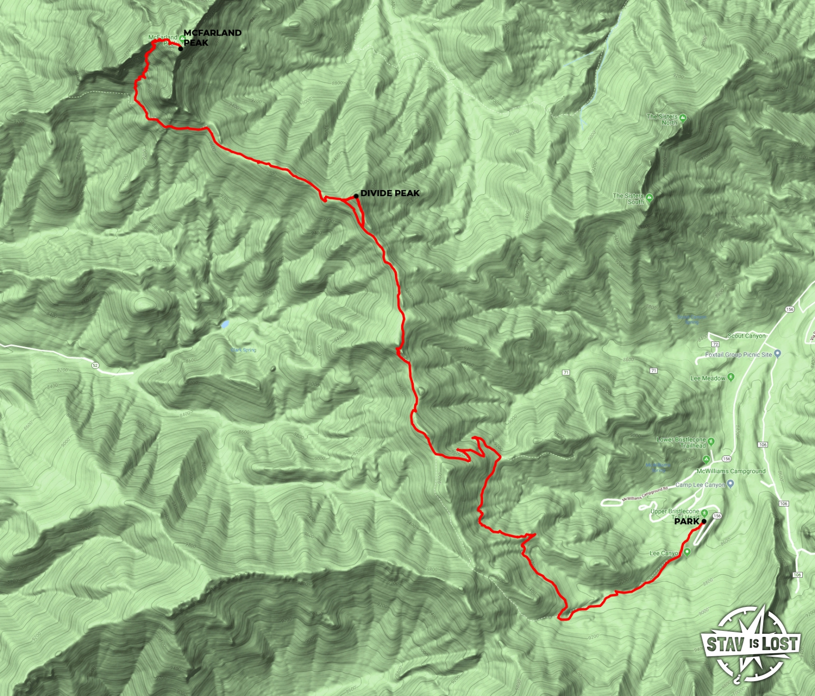 map for McFarland Peak via Bristlecone Trail by stav is lost