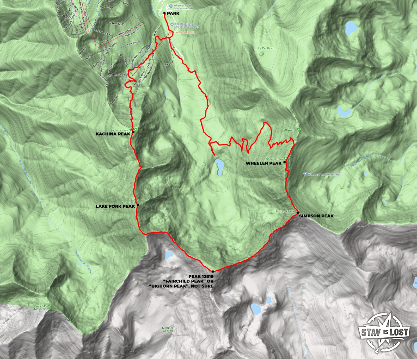 map for Wheeler, Lake Fork, Kachina Peaks Loop by stav is lost
