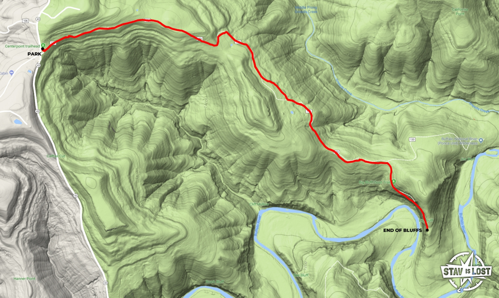 map for Big Bluff via Centerpoint Trail by stav is lost