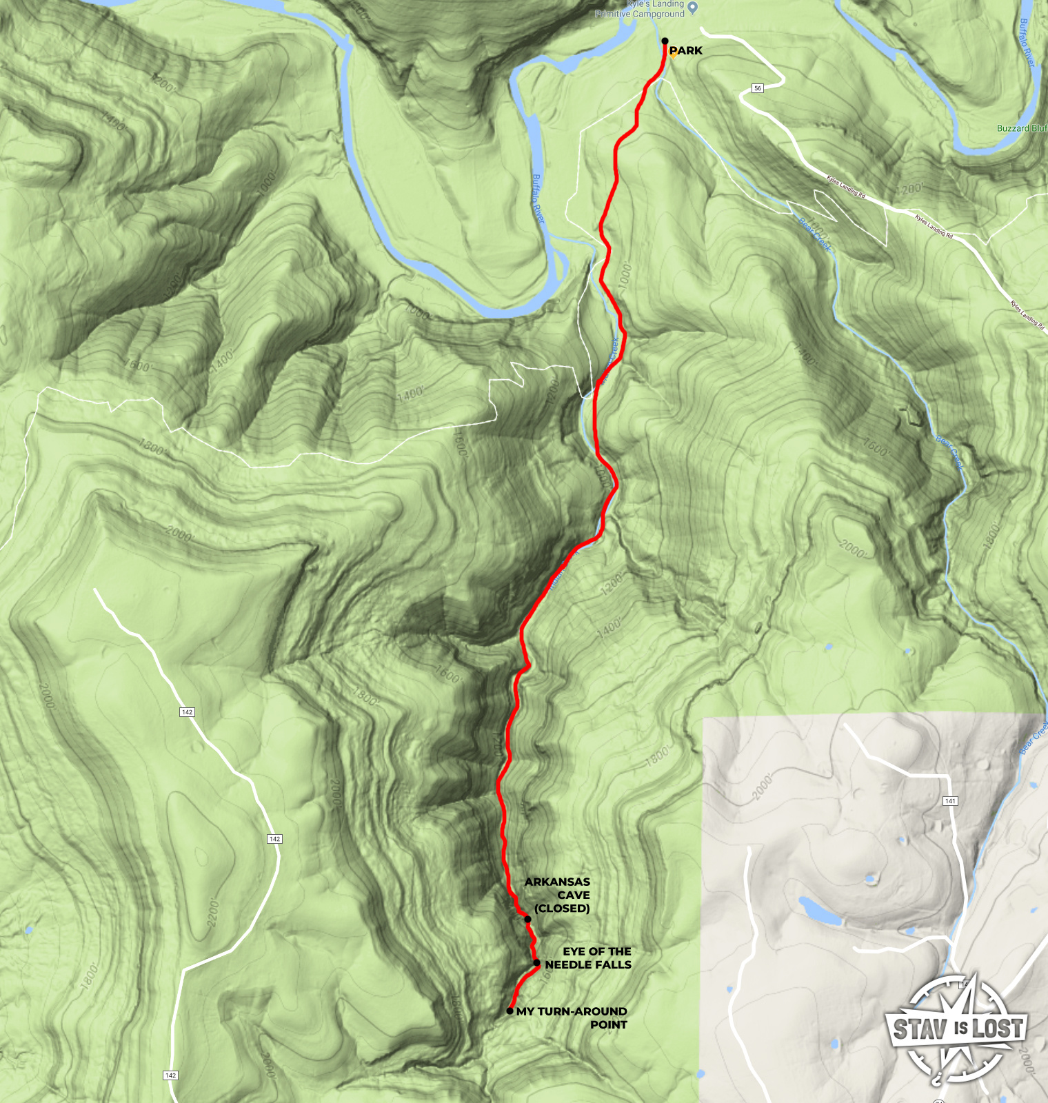 map for Eye of the Needle Falls via Indian Creek by stav is lost