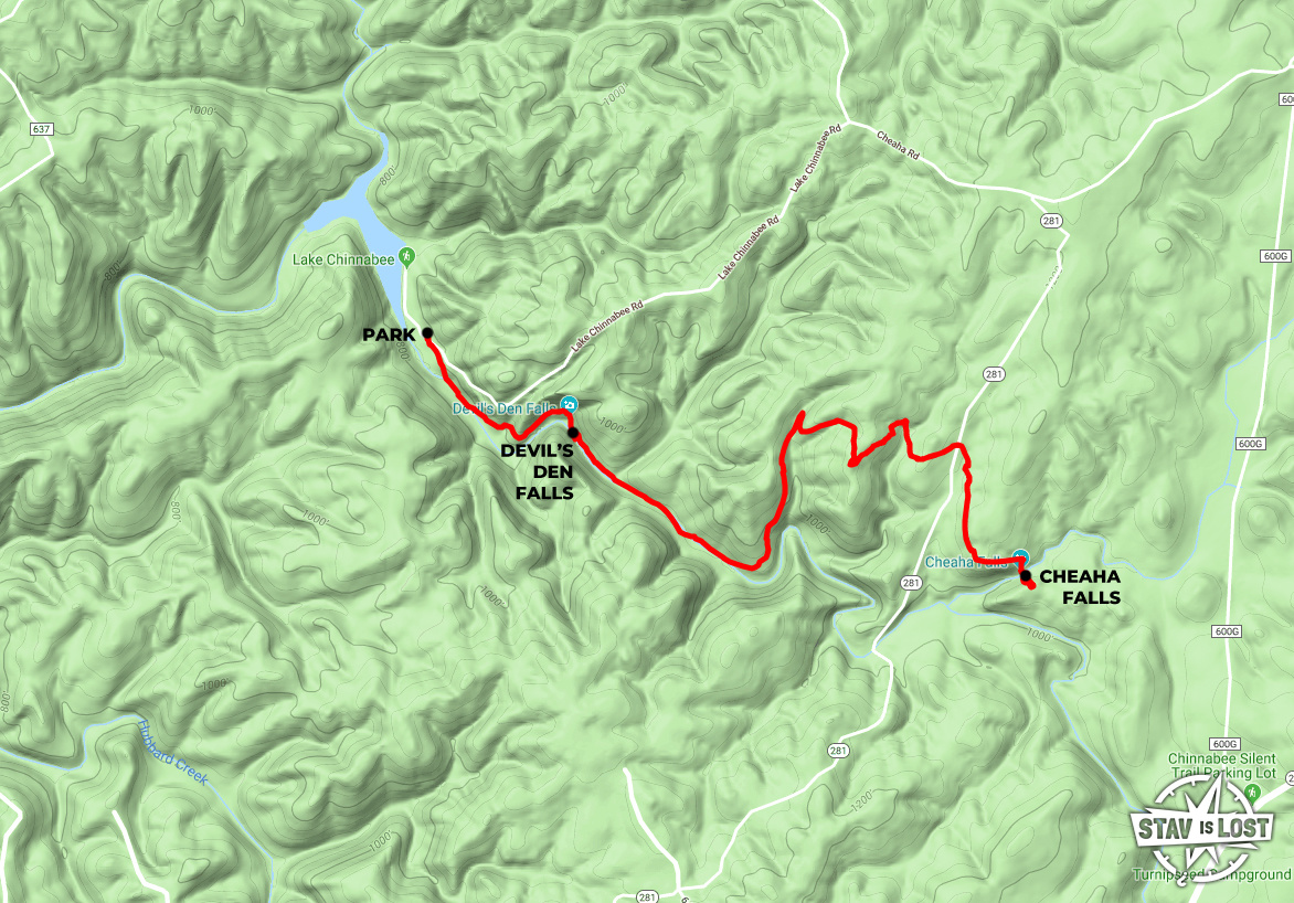 map for Cheaha Falls via Chinnabee Silent Trail by stav is lost