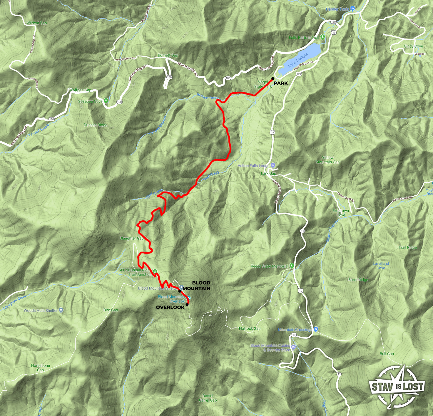 map for Blood Mountain via Coosa Trail by stav is lost