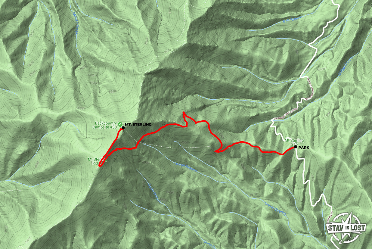 Hiking Map for Mount Sterling via Mount Sterling Gap