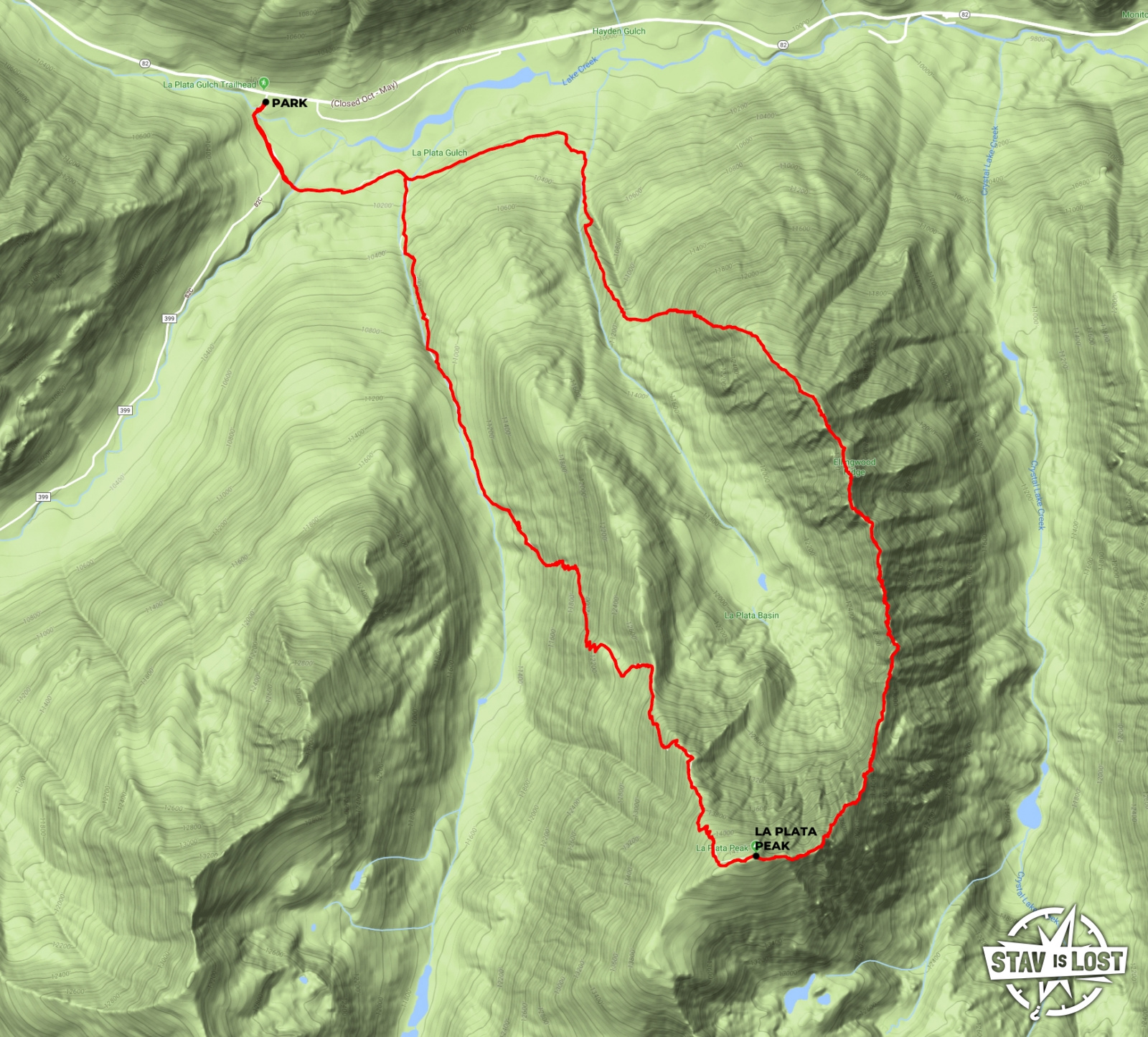 map for La Plata Peak via Ellingwood Ridge by stav is lost