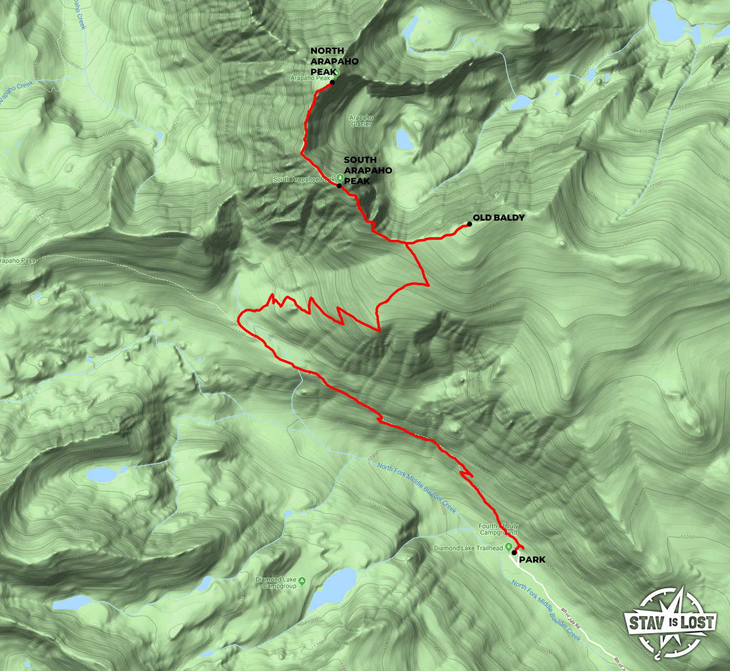map for North Arapaho Peak and Old Baldy by stav is lost