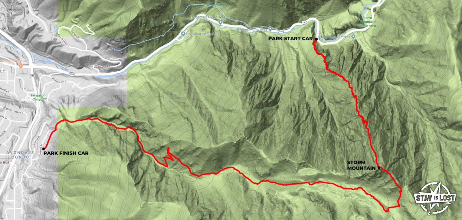 Hiking Map for Storm Mountain via North Ridge and Ferguson Canyon