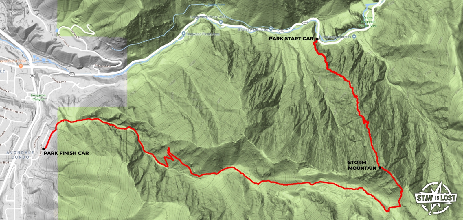 map for Storm Mountain via North Ridge and Ferguson Canyon by stav is lost