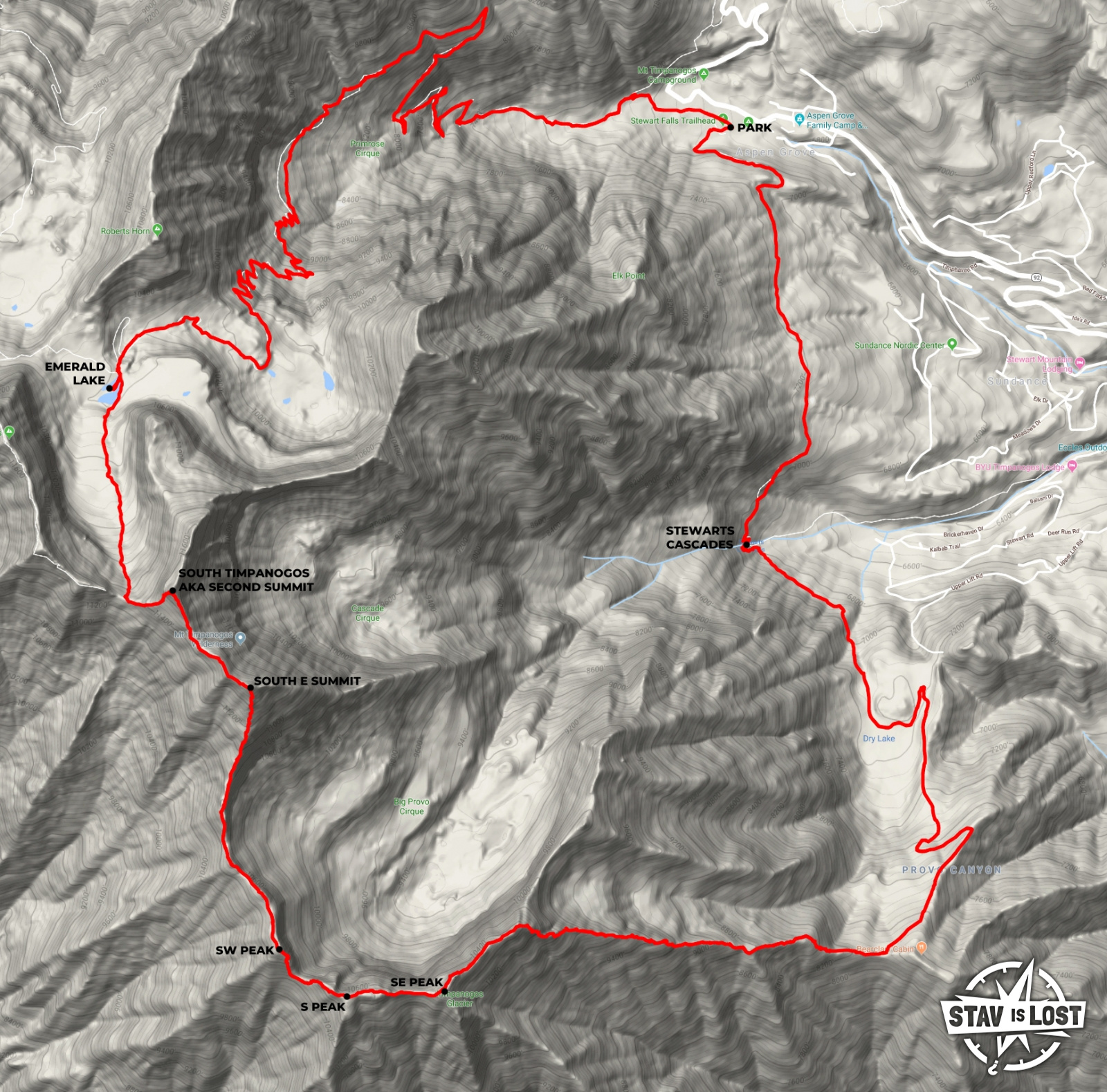 map for South Timpanogos via Big Provo Cirque Traverse by stav is lost