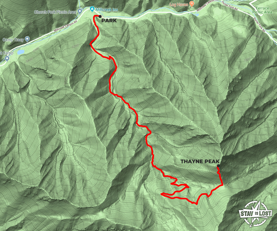map for Thayne Peak via Thaynes Canyon Trail by stav is lost