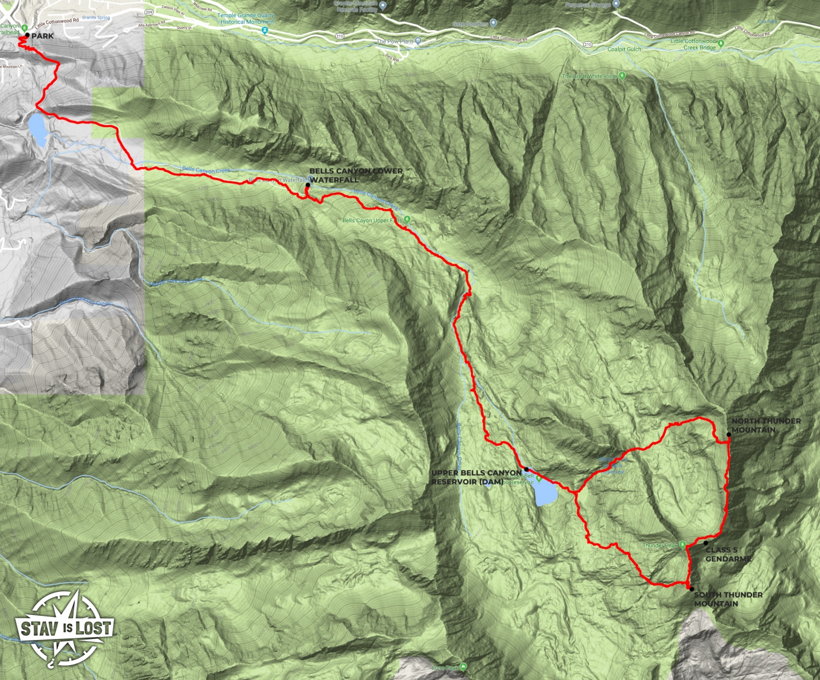 map for Thunder Mountains Traverse via Bells Canyon by stav is lost
