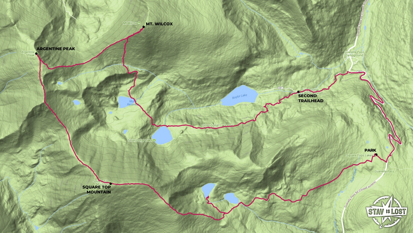 map for Square Top, Argentine, Wilcox via Square Top and Silver Dollar Lake Loop by stav is lost