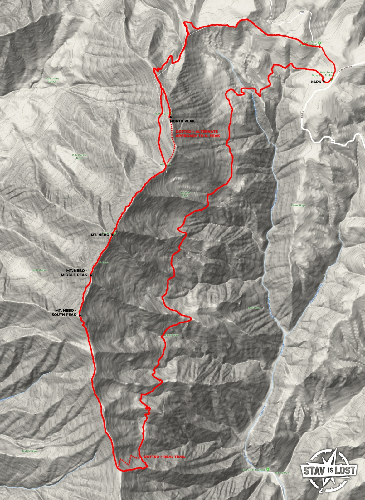 map for Mount Nebo Traverse via Nebo Bench Trail by stav is lost