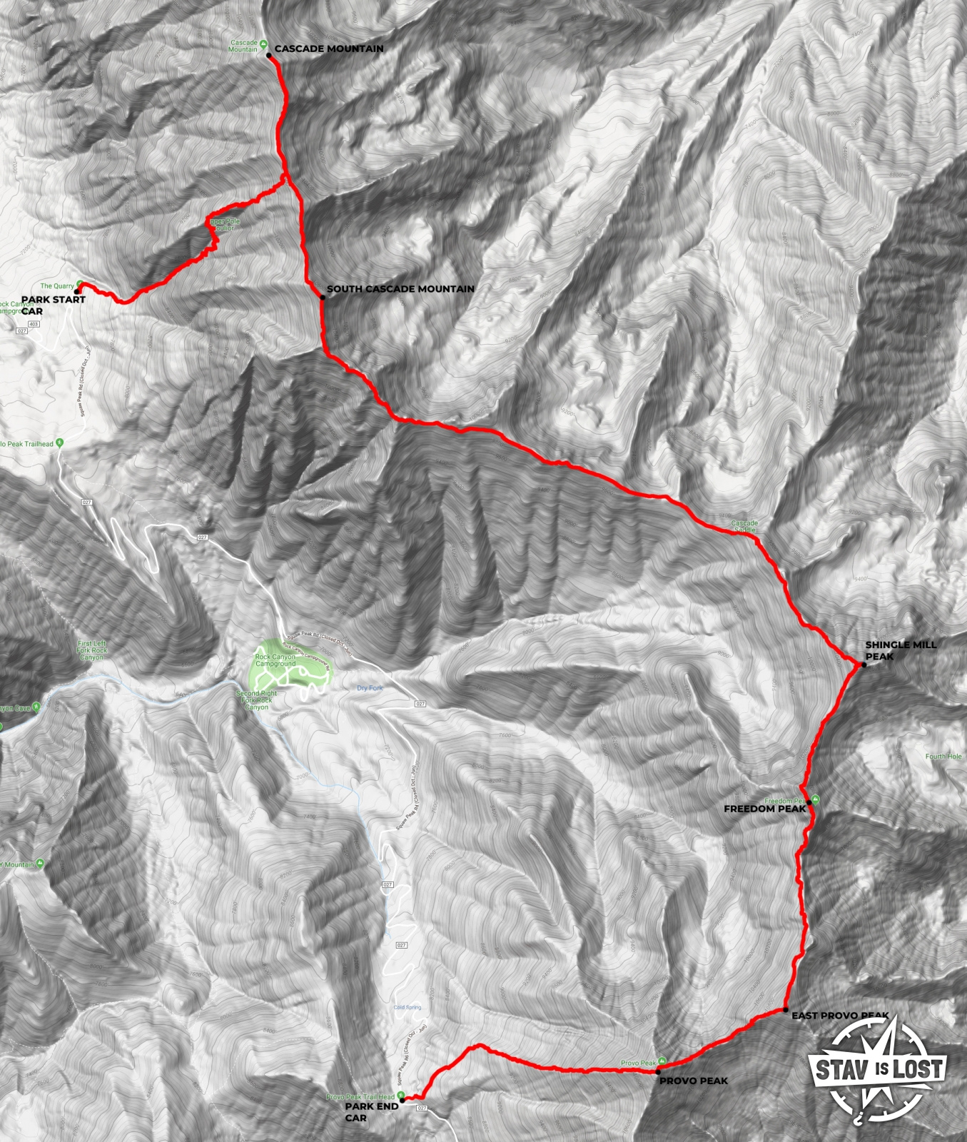 map for Cascade Mountain to Provo Peak Traverse by stav is lost