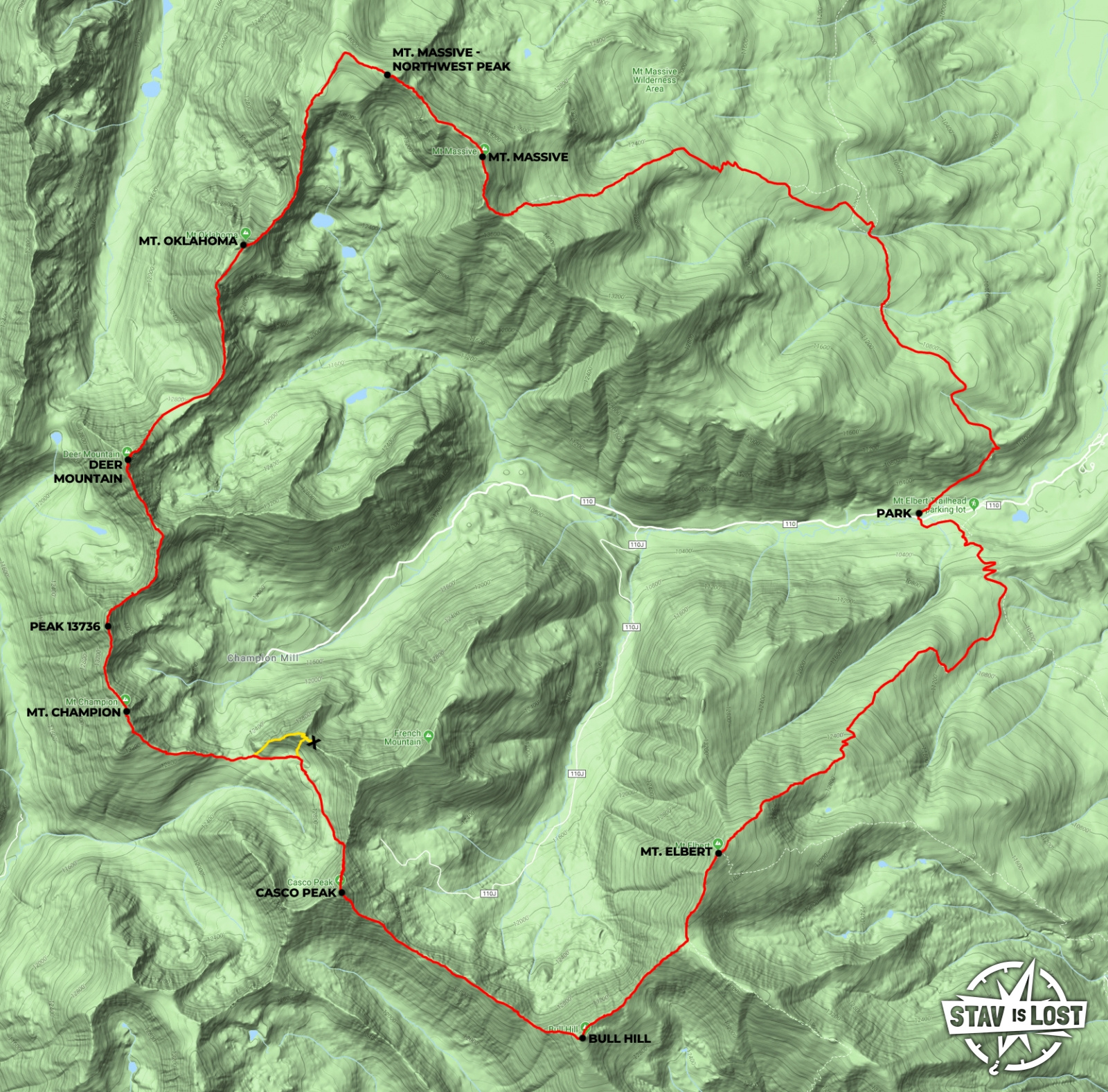 map for Mount Massive to Mount Elbert Traverse by stav is lost