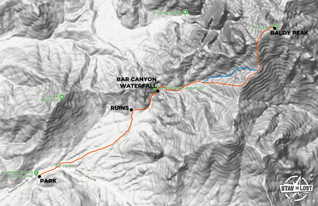 map for Baldy Peak via Bar Canyon by stav is lost