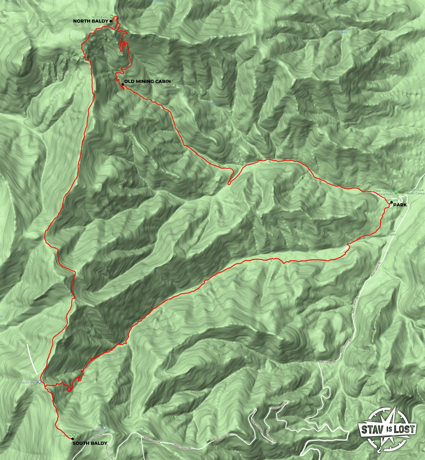 map for South Baldy and North Baldy via Copper Canyon by stav is lost