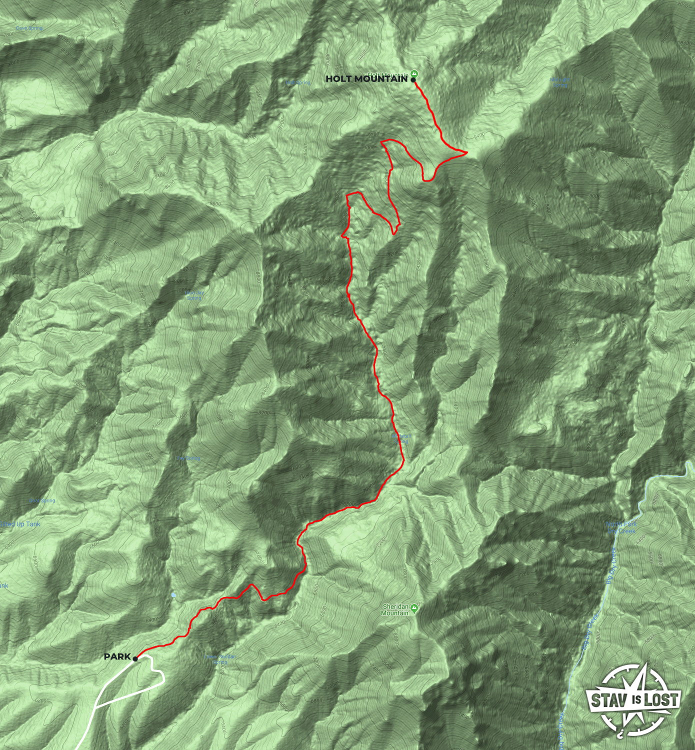 map for Holt Mountain via Sheridan Gulch by stav is lost