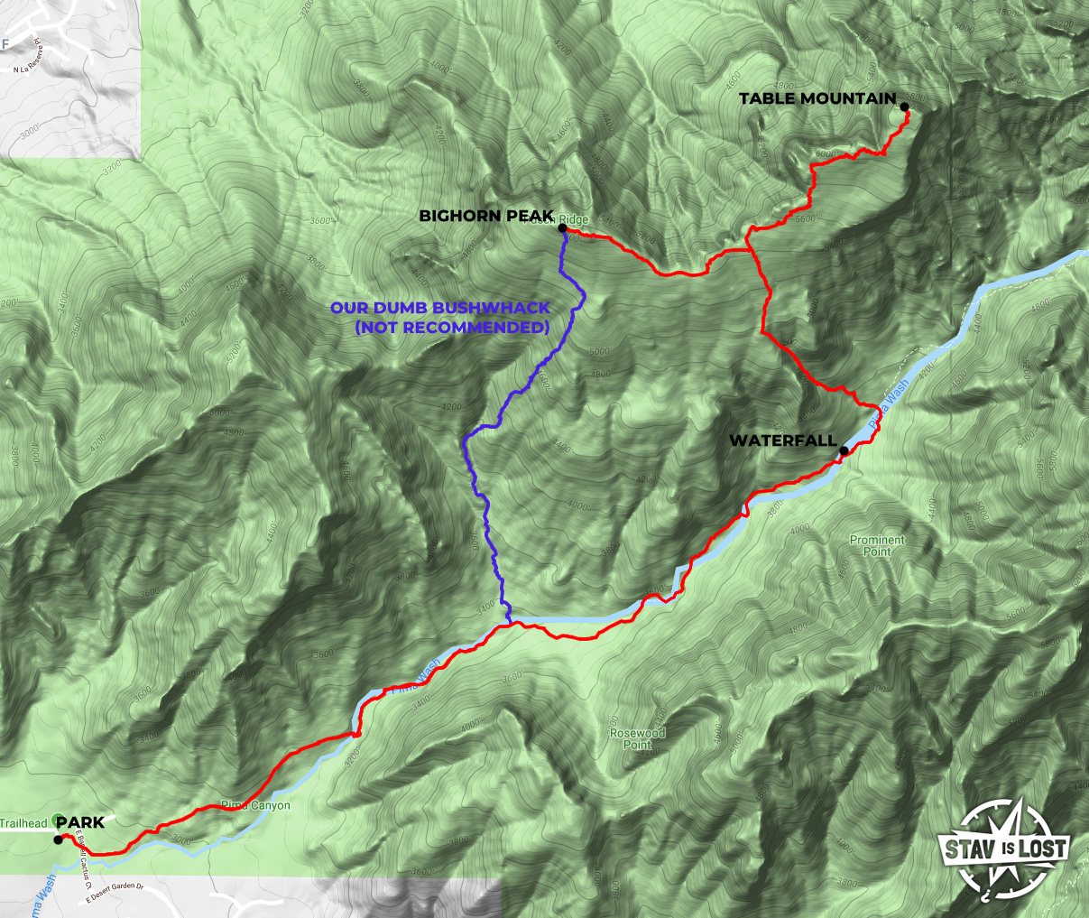 map for Table Mountain and Bighorn Peak via Pima Canyon by stav is lost