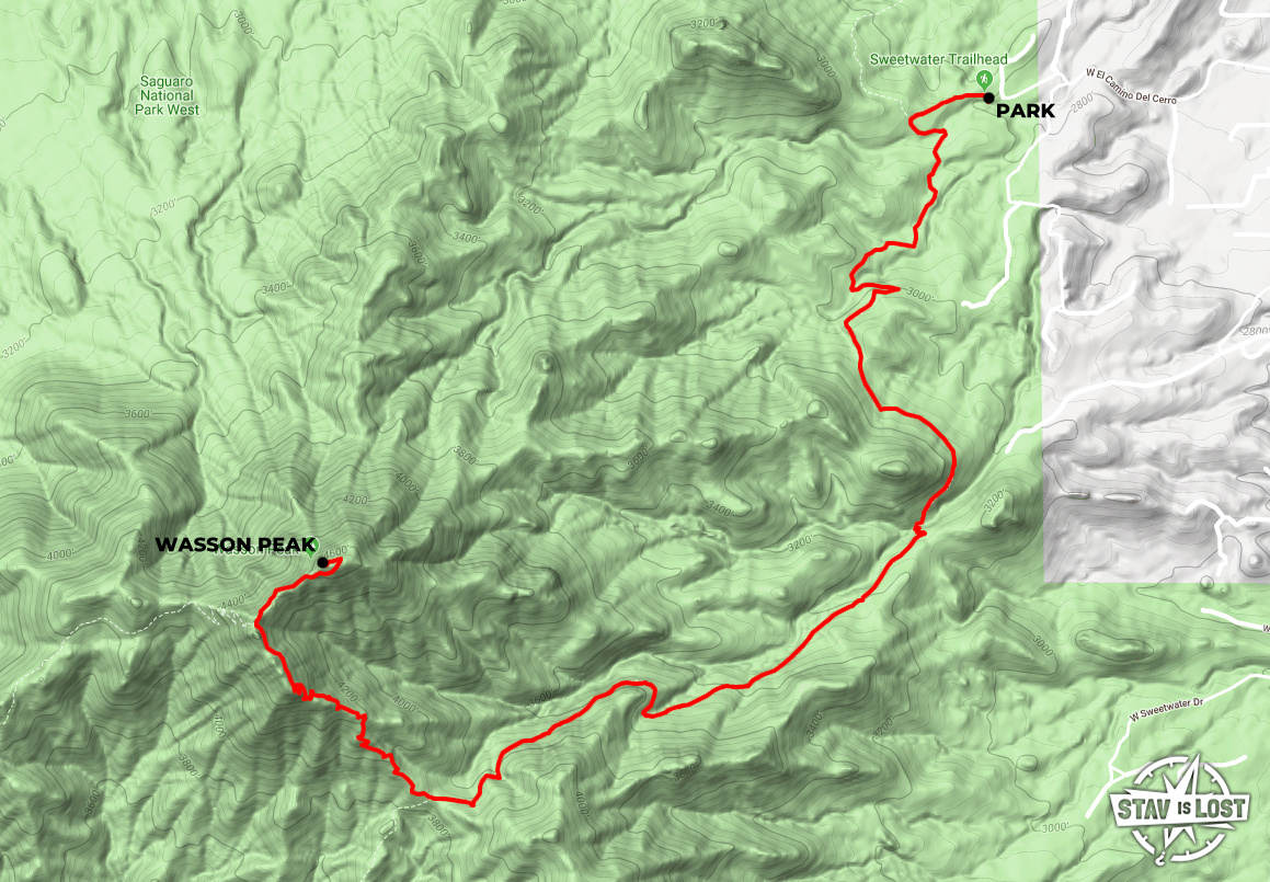 map for Wasson Peak via Sweetwater Trail by stav is lost