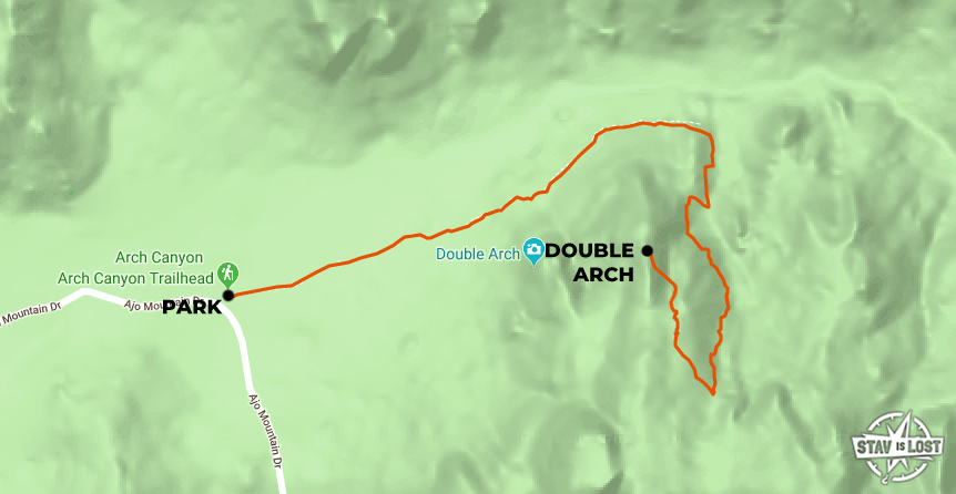 map for Double Arch via Arch Canyon by stav is lost