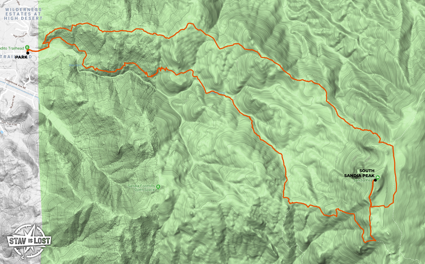 map for South Sandia Peak via Oso Ridge and Embudito Loop by stav is lost