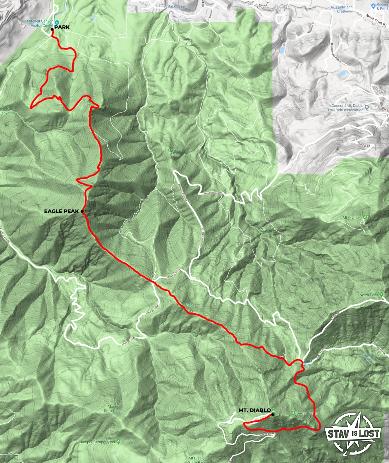 map for Mount Diablo via Eagle Peak by stav is lost