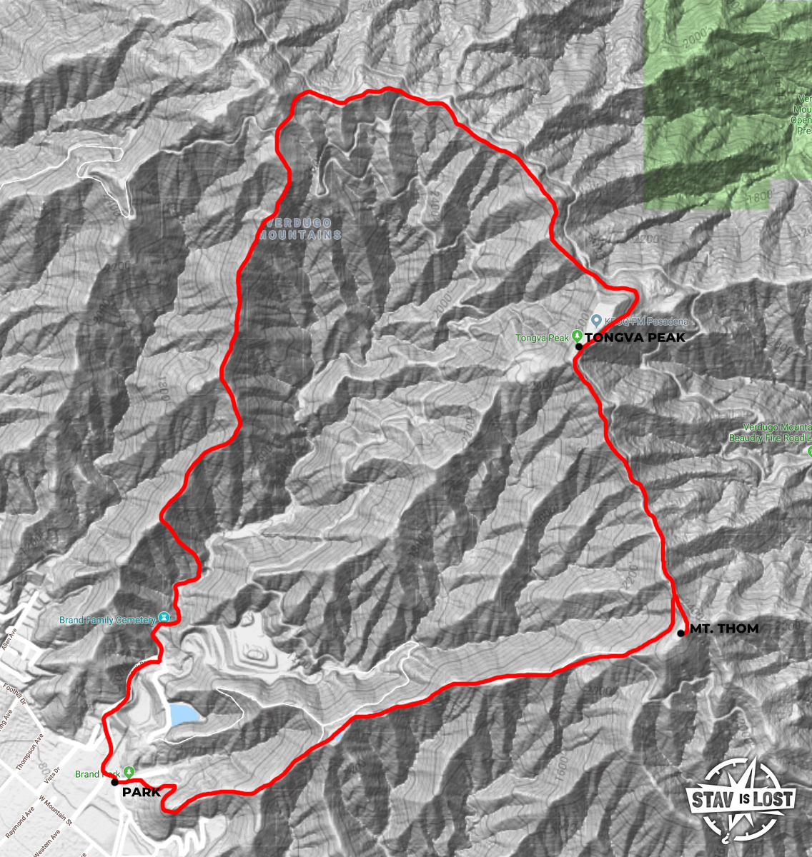 map for Mount Thom and Tongva Peak Loop by stav is lost