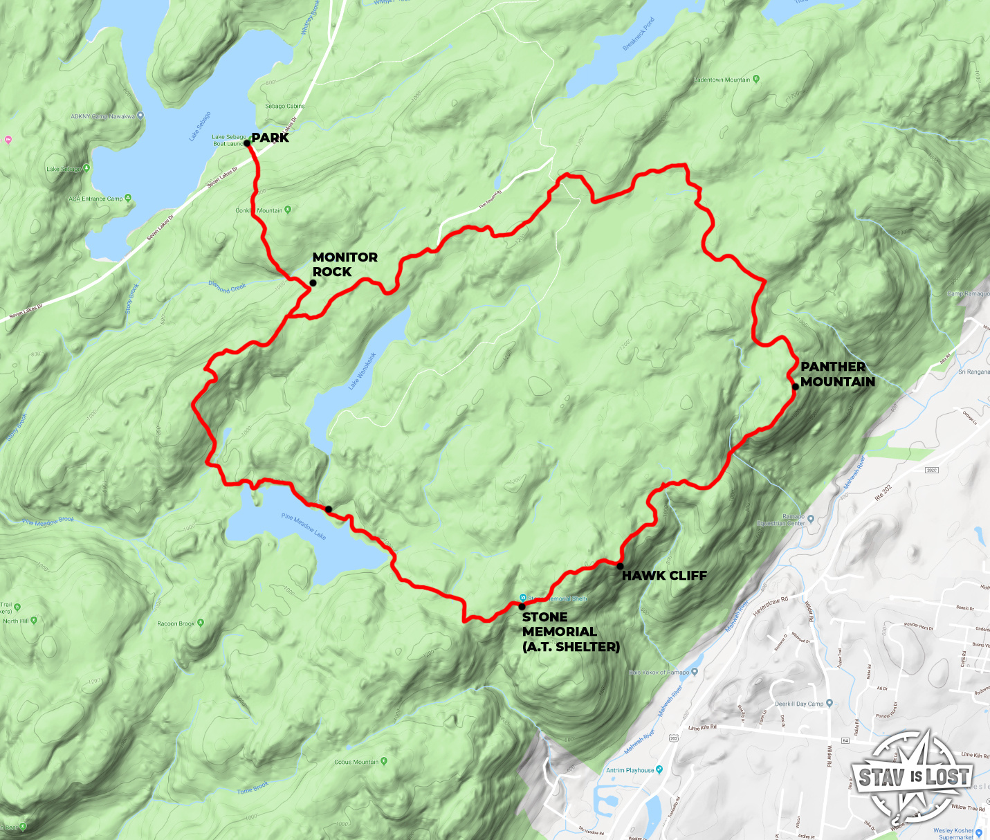 Hiking Map for Panther Mountain and Pine Meadow Loop