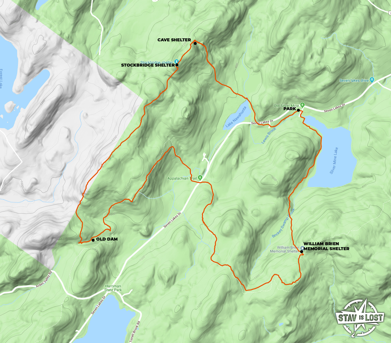 map for Silvermine Lake and Stockbridge Mountain Loop by stav is lost