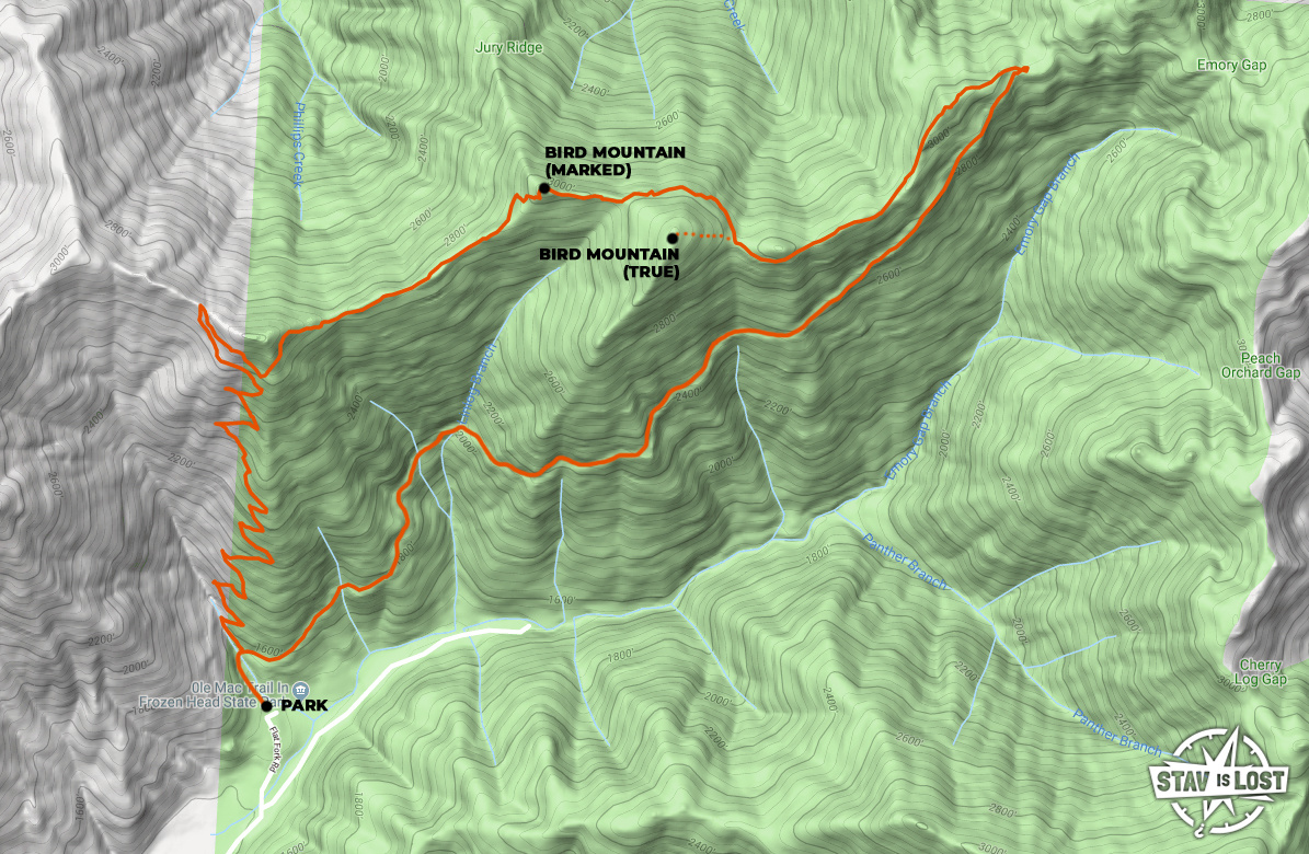 map for Bird Mountain via Cumberland Trail and Tower Loop by stav is lost